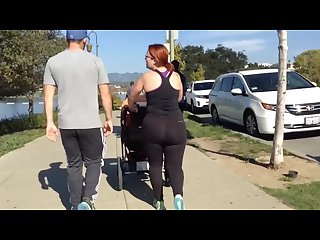 Stupid candid mom walking in tight see through leggings exposes her big ass