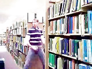 Guy stroking in college library