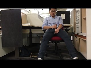 Chinese singaporean guy jerking off at office