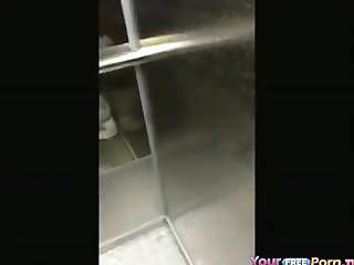 Teen sucks cock in an elevator