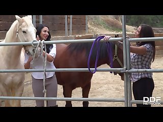 Missy martinez lylith lavey are horny wet af while fucking in the barn