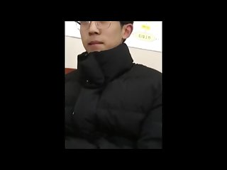 Glasses student jerking off then cum in classroom