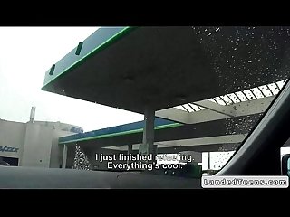 Russian teen hitchhiker giving blowjob in car