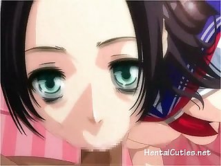 Busty anime teen mouthfucked by hard cock