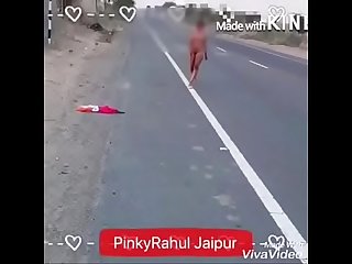 Indian daring desi walking nude in public road in daytime