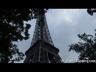 Extreme public sex threesome by the world famous landmark Eiffel Tower in Paris
