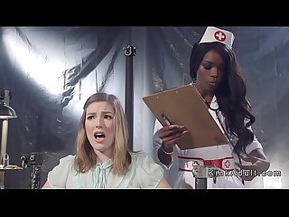 Ebony nurse anal fucks brunette patient