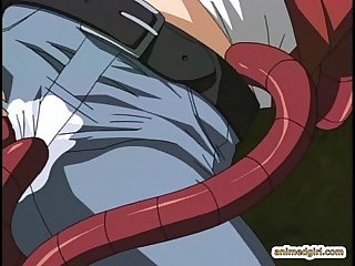 Caught anime gets squeezed her tits by Tentacles