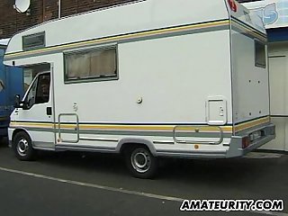 Amateur girlfriend hardcore threesome in a camping car