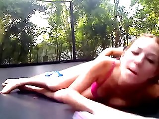 Fucking her on a trampoline and i cum inside her