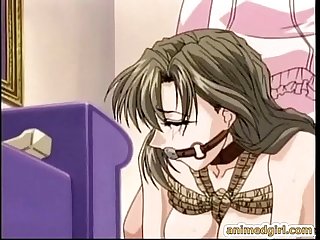 Bondage anime with gagging gets vibrator in her ass and pussy