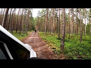 Pick up of three redhead female students jogging in the forest - girls piss - nicely jerked..