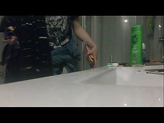 18 yo Girl caught on hidden bathroom cam stripping for Shower