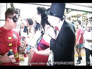 Goofy guys interviewing naked girls on the streets of key west fantsy fest