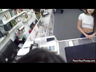 Cute babe gets needs cash and sucks the pawnshop guys dick