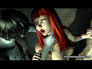 Foxy 3d redhead having rough sex with a zombie