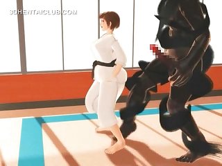 Hentai karate girl gagging on a massive dick in 3d