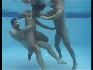 Young girl gets fucked under water by two men in train excl