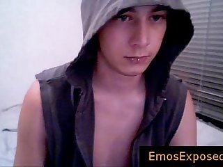 Pierced gay emo teenager playing with his uncut cock by emosexposed