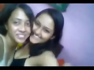 Indian Desi girls playing with boobs and teasing each other in hostel room