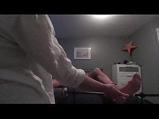 Brittany sucks and tickles her boyfriends tied up toes, until he orgasms