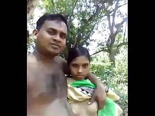 cute indian lovers outdoor naked selfie and hairy pussy show