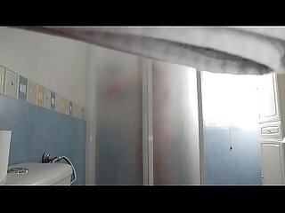 Spy hairy brother with boner in shower